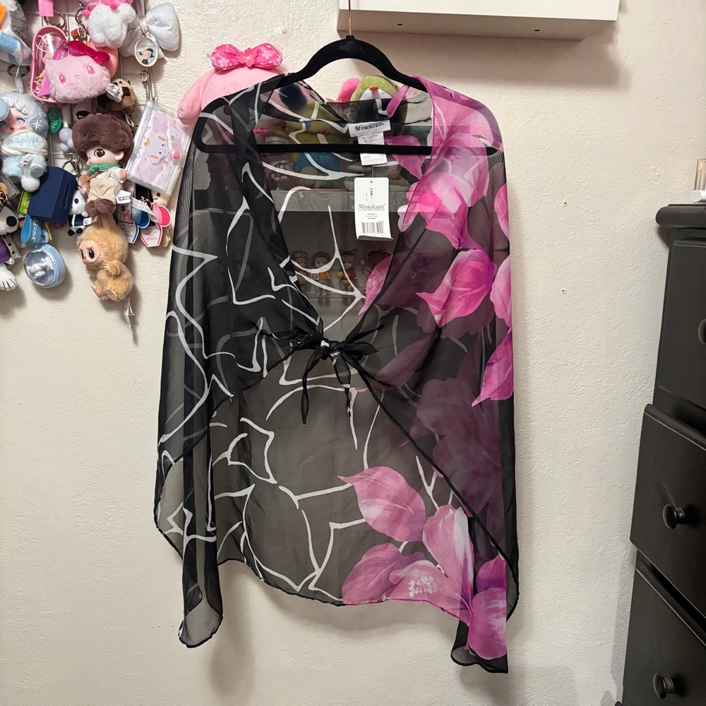 NWT Miracle Suit Floral Sheer Bathing Suit Sarong Wrap Skirt One Size